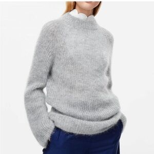 COS Mohair Knit Mockneck Oversized Sweater Light Grey XS Fuzzy Relaxed Casual